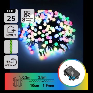 Aigostar - Ghirlandă LED de exterior pentru Crăciun 25xLED/8 funcții 3xAA 2,8m IP44 multicolor