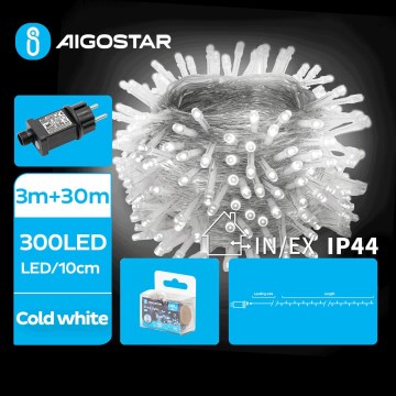 Aigostar - Ghirlandă LED de exterior pentru Crăciun 300 LED/8 funcții 33 m IP44 alb rece