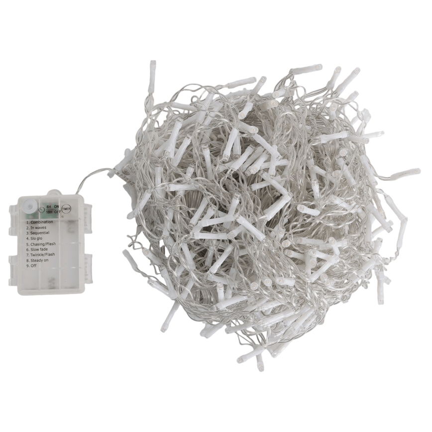 Aigostar - Ghirlandă LED de exterior pentru Crăciun, 300 LED/8 funcții, 3xAA, 18x0,6 m, IP44, alb cald