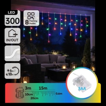 Aigostar - Ghirlandă LED de exterior pentru Crăciun, 300 LED-uri, 8 funcții, 3 x AA, 18 x 0,6 m, IP44, multicoloră