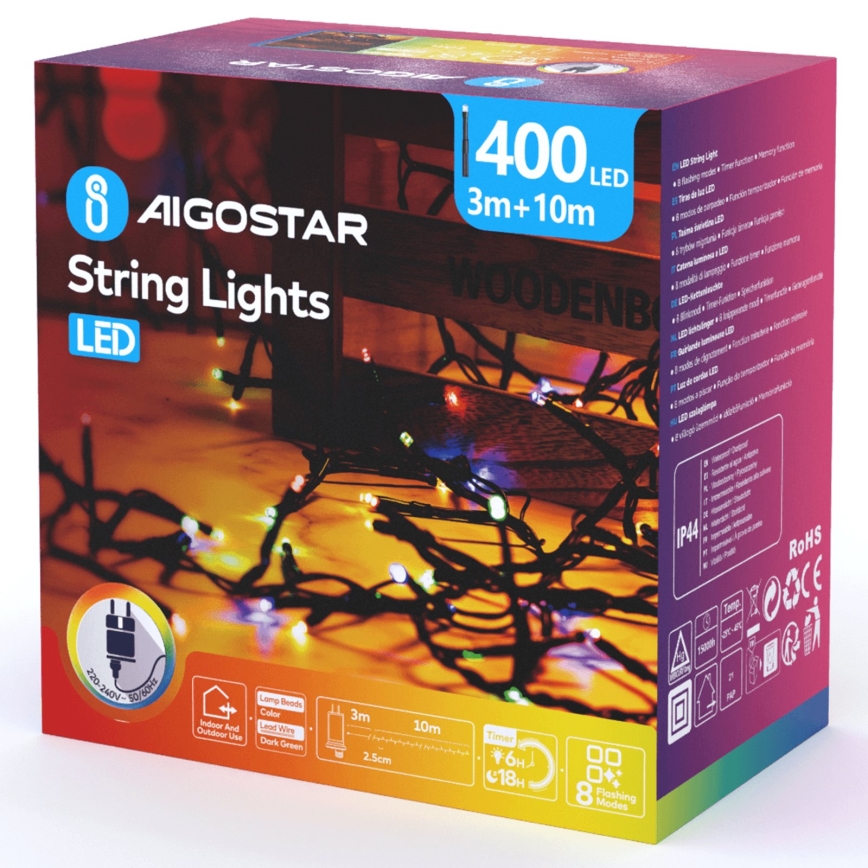 Aigostar - Ghirlandă LED de exterior pentru Crăciun 400xLED/8 funcții 13m IP44 multicoloră