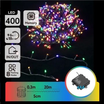 Aigostar - Ghirlandă LED de exterior pentru Crăciun 400xLED/8 funcții 4xAA 20,3 m IP44 multicoloră