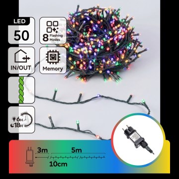 Aigostar - Ghirlandă LED de exterior pentru Crăciun, 50 LED / 8 funcții, 8 m, IP44, multicoloră