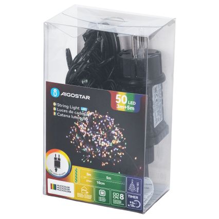 Aigostar - Ghirlandă LED de exterior pentru Crăciun, 50 LED / 8 funcții, 8 m, IP44, multicoloră