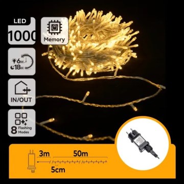 Aigostar - Ghirlandă LED de exterior pentru Crăciun, 50 m, 1000 LED-uri, 8 funcții, IP44, alb cald