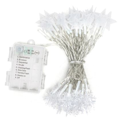 Aigostar - Ghirlandă LED de exterior pentru Crăciun 50xLED/8 funcții 3xAA 5 m IP44 alb rece