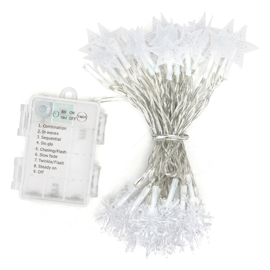 Aigostar - Ghirlandă LED de exterior pentru Crăciun 50xLED/8 funcții 3xAA 5 m IP44 alb rece