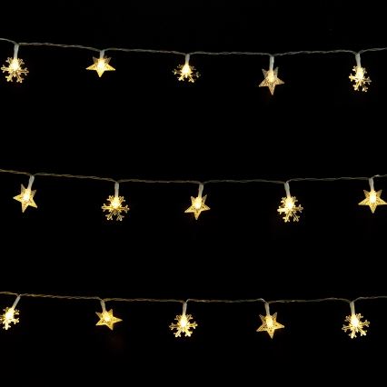 Aigostar - Ghirlandă LED de exterior pentru Crăciun 50xLED/8 funcții 3xAA 5m IP44 alb cald stele