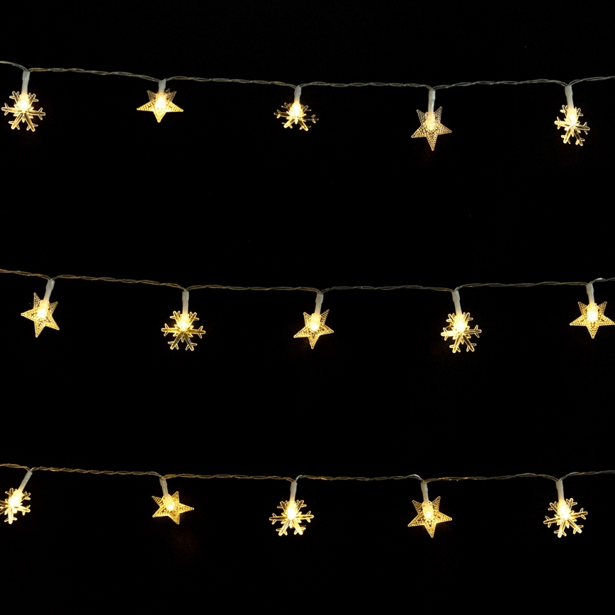 Aigostar - Ghirlandă LED de exterior pentru Crăciun 50xLED/8 funcții 3xAA 5m IP44 alb cald stele