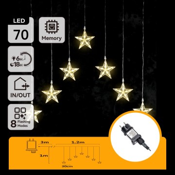 Aigostar - Ghirlandă LED de exterior pentru Crăciun, 70 LED, 230 V, 1,2 x 1 m, IP44, alb cald, cu stele