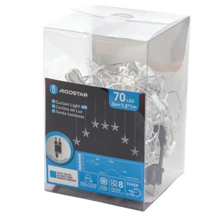 Aigostar - Instalație luminoasă LED de exterior pentru Crăciun, 70 LED, 1,2 x 1 m, IP44, alb rece, în formă de stea