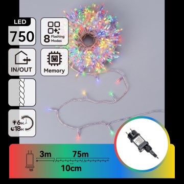 Aigostar - Ghirlandă LED de exterior pentru Crăciun 750xLED/8 funcții 78m IP44 multicolor