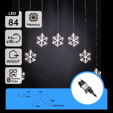 Aigostar - Ghirlandă LED de exterior pentru Crăciun, 84 LED-uri / 8 funcții, 1,2 x 1 m, IP44, alb rece, fulgi