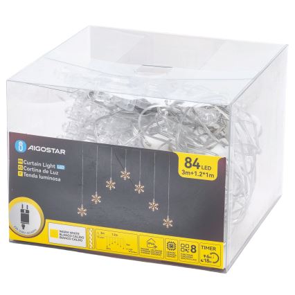 Aigostar - ghirlandă LED de Crăciun pentru exterior 84xLED/8 funcții 1,2x1m IP44 alb cald fulgi de zăpadă