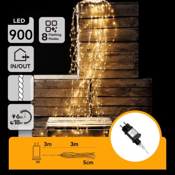 Aigostar - Ghirlandă LED de exterior pentru Crăciun 900xLED/8 funcții 6m IP44 alb cald