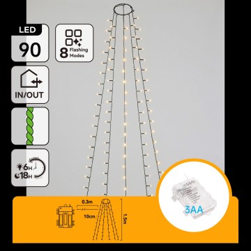 Aigostar - Ghirlandă LED de exterior pentru Crăciun 90xLED/8 funcții 3xAA 1,5m IP44 alb cald