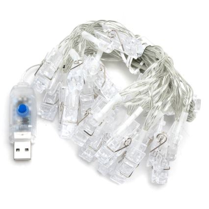 Aigostar - Ghirlandă LED decorativă 20xLED/5W/USB 6 m alb cald
