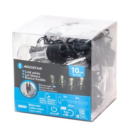Aigostar - Ghirlandă LED decorativă pentru exterior, 10 LED, 8 m, IP44, alb rece