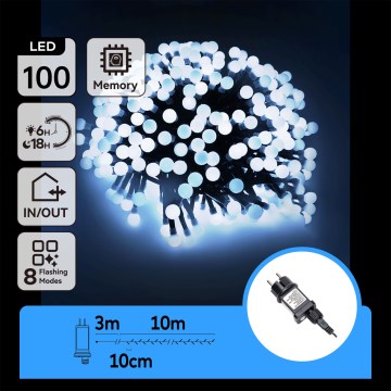Aigostar - Ghirlandă LED decorativă pentru exterior, 100 LED, 8 funcții, 10 m, IP44, alb rece