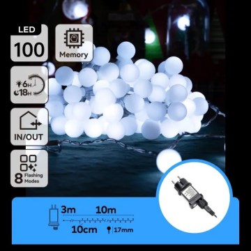 Aigostar - Ghirlandă LED decorativă pentru exterior, 100 LED, 8 moduri, 10 m, IP44, alb rece