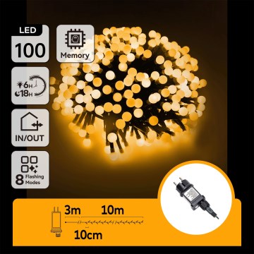 Aigostar - Ghirlandă LED decorativă pentru exterior 100 LED-uri / 8 funcții 10 m IP44 alb cald