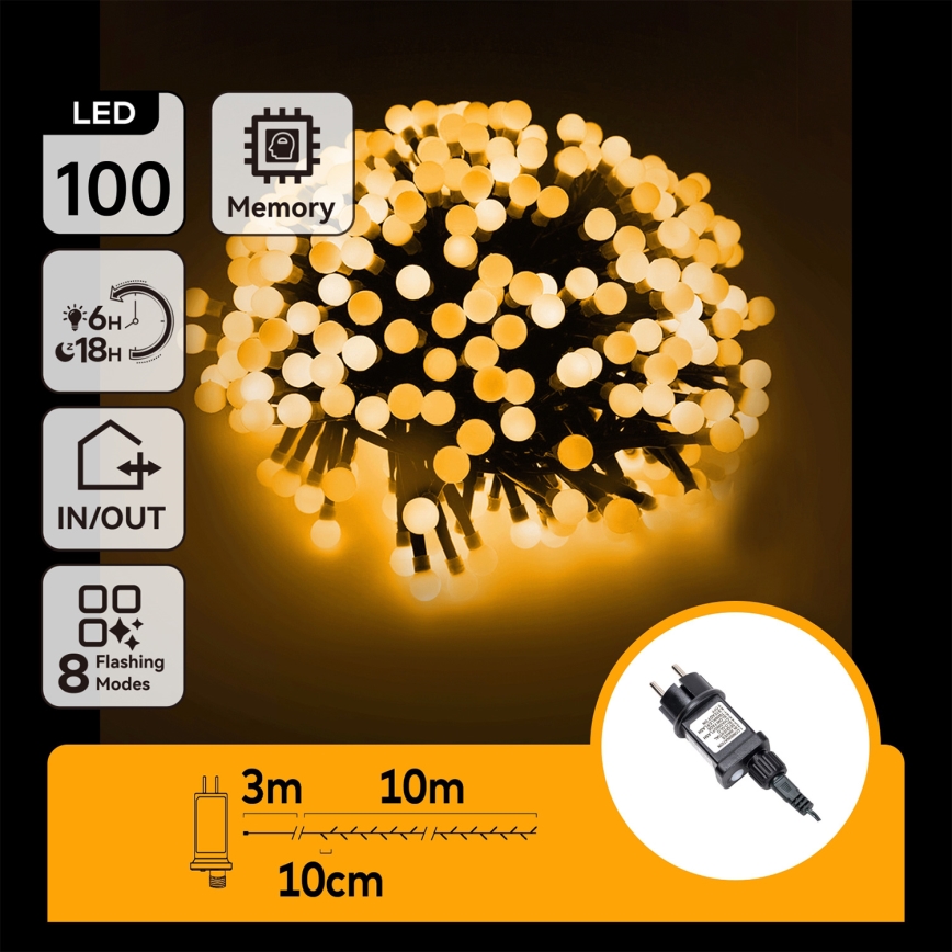 Aigostar - Ghirlandă LED decorativă pentru exterior 100 LED-uri / 8 funcții 10 m IP44 alb cald