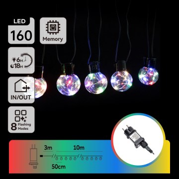 Aigostar - Ghirlandă LED decorativă pentru exterior, 160 LED, 10 m, IP44, multicoloră