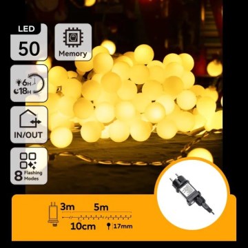 Aigostar - Ghirlandă LED decorativă pentru exterior, 50 LED, 8 funcții, 5 m, IP44, alb cald