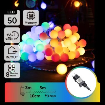 Aigostar - Ghirlandă LED decorativă pentru exterior, 50 LED, 8 funcții, 5 m, IP44, multicoloră
