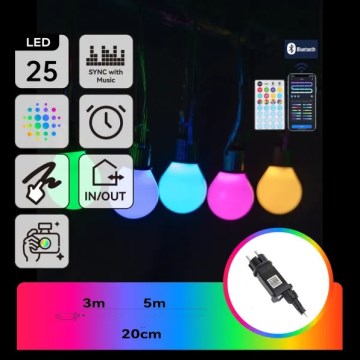 Aigostar - Ghirlandă LED inteligentă RGBICW MESH pentru exterior, 25xLED, 5 m, IP44 + telecomandă