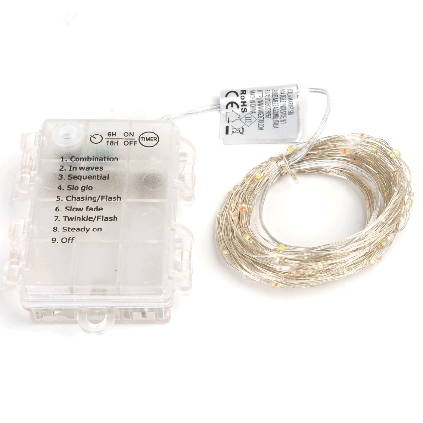 Aigostar - Ghirlandă LED de exterior 100 LED/8 funcții/3x AA 10,3 m IP44 multicolor