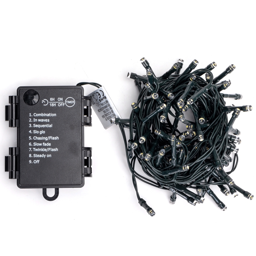 Aigostar - Ghirlandă LED pentru exterior, 100 LED, 8 moduri, alimentare 3x AA, 5,3 m, IP44, alb rece