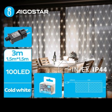 Aigostar - Ghirlandă LED pentru exterior, 100 LED / 8 funcții, 4,5 x 1,5 m, IP44, alb rece
