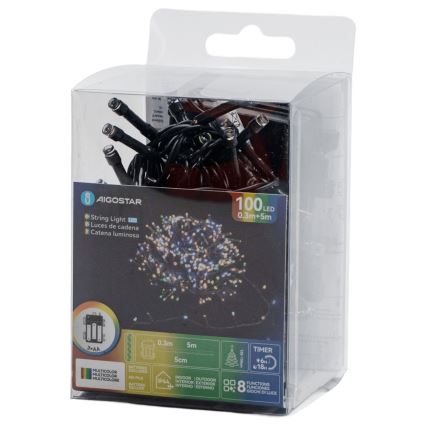 Aigostar - Șir LED pentru exterior 100xLED/8 funcții 3xAA 5,3 m IP44 multicolor
