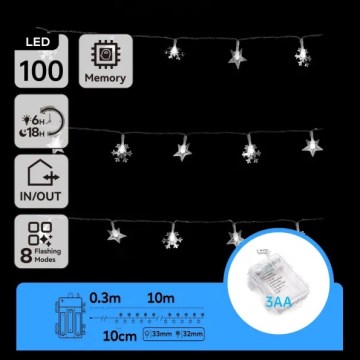 Aigostar - Ghirlandă LED pentru exterior, 100 LED, 8 funcții, alimentare 3xAA, 10 m, IP44, alb rece