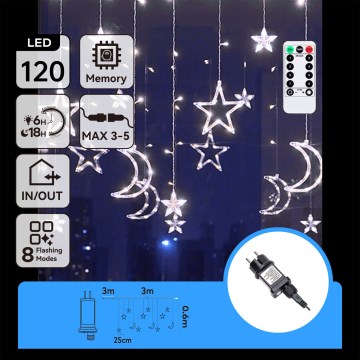 Aigostar - Ghirlandă LED pentru exterior 120 LED/6W/230V/8 funcții 3 x 0,6 m IP44 alb rece + telecomandă