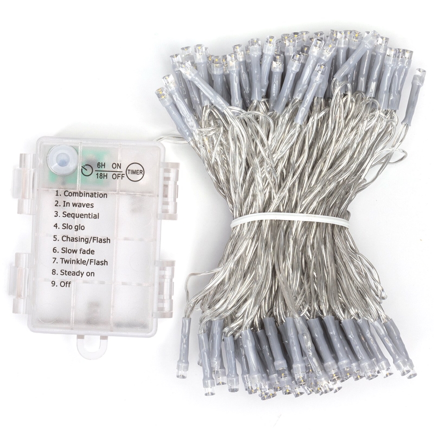Aigostar – Ghirlandă LED pentru exterior, 150 LED, 8 funcții, alimentare 3xAA, 15,3 m, IP44, alb cald