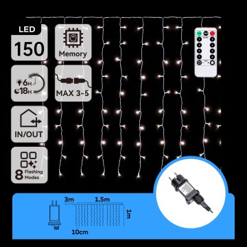 Aigostar - Ghirlandă LED pentru exterior 150xLED/6W/230V/8 funcții 1,5x1m IP44 alb rece + telecomandă