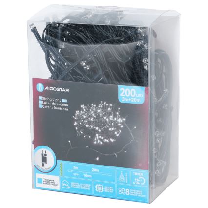 Aigostar - Ghirlandă LED pentru exterior, 200 LED, 8 funcții, 20 m, IP44, alb rece