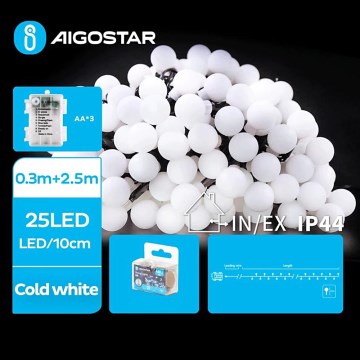 Aigostar - Ghirlandă LED pentru exterior 25xLED/3xAA/8 funcții 2,8 m IP44 alb rece