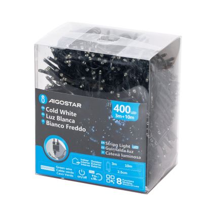 Aigostar - Ghirlandă LED pentru exterior, 400 LED-uri, 8 funcții, 13 m, IP44, alb rece