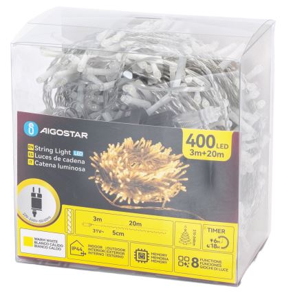 Aigostar - Ghirlandă LED de exterior 400 LED, 8 funcții, 20 m, IP44, alb cald