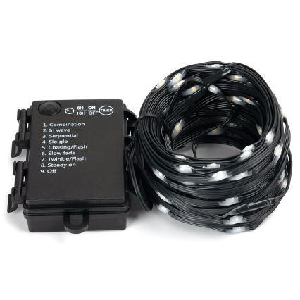 Aigostar - Ghirlandă LED pentru exterior, 50 LED / 8 funcții, 3 x AA, 5,3 m, IP44, alb cald