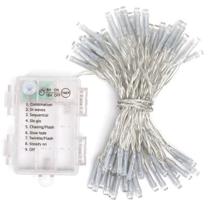 Aigostar - Ghirlandă LED pentru exterior, 50 LED/8 funcții, 3xAA, 5,3 m, IP44, alb cald