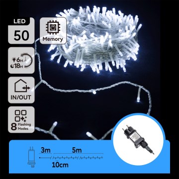 Aigostar - Ghirlandă LED pentru exterior, 50 LED / 8 funcții, 8 m, IP44, alb rece