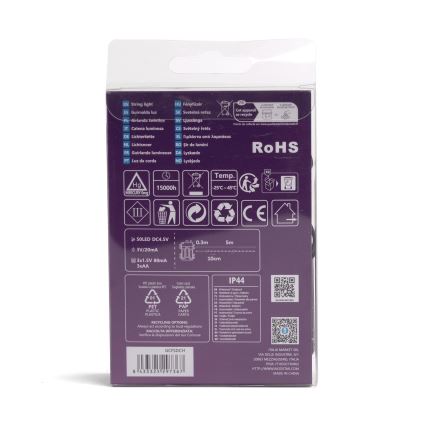 Aigostar - Ghirlandă LED pentru exterior, 50 LED-uri, 8 funcții, alimentare 3 x AA, 5,3 m, IP44, multicolor