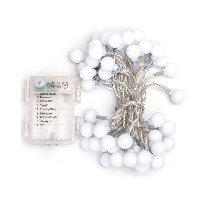 Aigostar - Ghirlandă LED de Crăciun pentru exterior 50xLED/3xAA/8 funcții 5,3 m IP44 alb rece