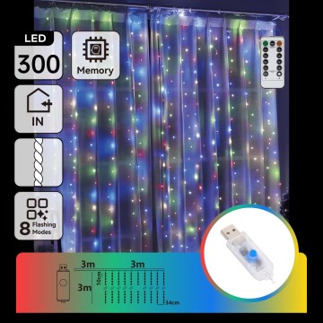 Aigostar - ghirlandă LED reglabilă de Crăciun 300xLED/8 funcții USB 6x3m multicolor + telecomandă