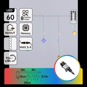 Aigostar - Ghirlandă LED reglabilă pentru exterior, de Crăciun, 60xLED/8 funcții, 6x0,7 m, IP44, multicoloră + telecomandă