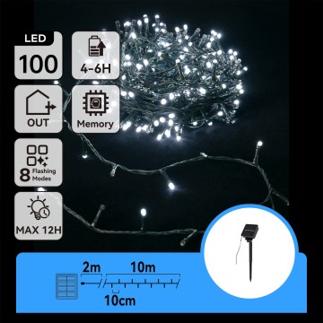 Aigostar - Ghirlandă LED solară de Crăciun 100xLED/8 funcții 12m IP65 alb rece